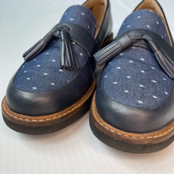 Clarks Glick Castine loafer navy leather with tassel size 6.5 patterned fabric - Picture 3 of 12